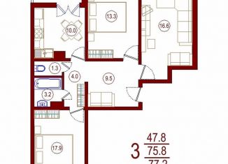 Продам трехкомнатную квартиру, 77.2 м2, Воронеж, ЖК Современник, улица 9 Января, 68
