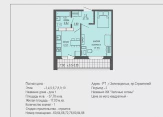 1-комнатная квартира на продажу, 37.4 м2, Зеленодольск
