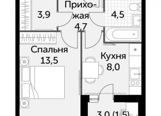 Продам однокомнатную квартиру, 36.1 м2, посёлок Развилка, ЖК Римский, Римский проезд, 7