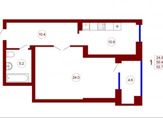 Продается 1-ком. квартира, 52 м2, Воронеж, улица Лётчика Филипова, 8, ЖК Спутник