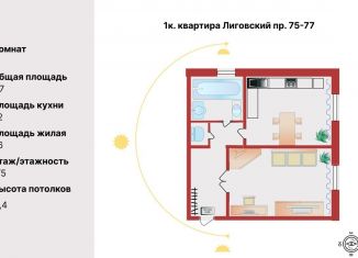Продается 1-ком. квартира, 37 м2, Санкт-Петербург, Лиговский проспект, 75-77, метро Лиговский проспект