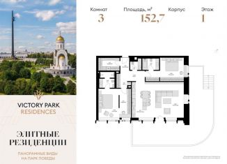Продам трехкомнатную квартиру, 152.7 м2, Москва, жилой комплекс Виктори Парк Резиденсез, 3к1, метро Парк Победы