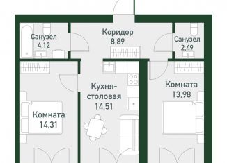 Продаю двухкомнатную квартиру, 58.1 м2, Екатеринбург