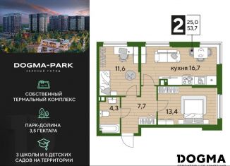 Продается 2-комнатная квартира, 53.7 м2, Краснодар, улица Анны Ахматовой