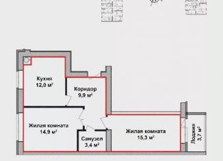 Двухкомнатная квартира на продажу, 57.4 м2, Нижегородская область, микрорайон Красногорка, 21к2