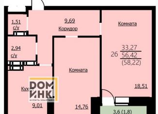 2-комнатная квартира на продажу, 58.2 м2, Ярославль, Красноборская улица, 32А