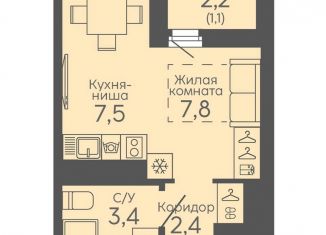 Продаю квартиру студию, 22.2 м2, Екатеринбург, жилой комплекс Новокольцовский, 6, метро Ботаническая