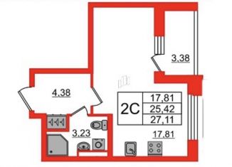 Сдача в аренду квартиры студии, 25.2 м2, Санкт-Петербург, Фарфоровская улица, 7к1, метро Ломоносовская