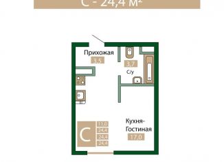 Квартира на продажу студия, 24.5 м2, посёлок городского типа Молодёжное