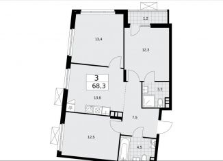 3-комнатная квартира на продажу, 68.3 м2, поселение Десёновское