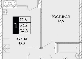 1-комнатная квартира на продажу, 34.8 м2, Ростов-на-Дону