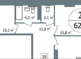 2-комнатная квартира на продажу, 62.2 м2, Нижний Новгород, метро Горьковская, 2-я Оранжерейная улица, 2к1