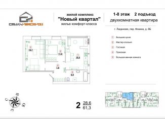 Продаю двухкомнатную квартиру, 61 м2, Калужская область, переулок Фокина, 8Б