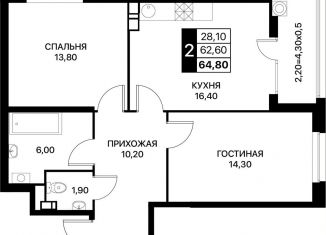 Продажа 2-ком. квартиры, 64.8 м2, Ростовская область