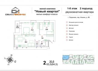2-ком. квартира на продажу, 63.5 м2, Калужская область, переулок Фокина, 8Б