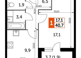 Продается 1-комнатная квартира, 40.7 м2, посёлок Развилка, ЖК Римский, Римский проезд, 7