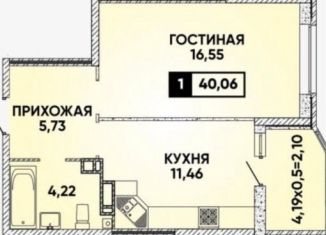 Продам 1-комнатную квартиру, 41 м2, Краснодар, микрорайон Губернский, Домбайская улица, 63