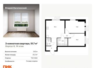 2-комнатная квартира на продажу, 51.7 м2, Москва, ЖК Второй Нагатинский