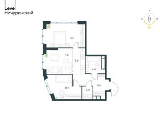 Продам 3-комнатную квартиру, 61.6 м2, Москва, жилой комплекс Левел Мичуринский, к9