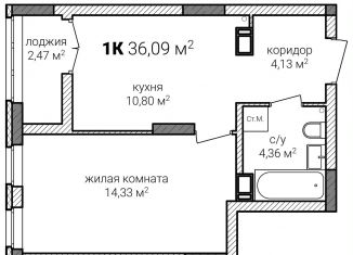 1-комнатная квартира на продажу, 36.1 м2, Нижний Новгород