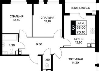 Продаю 3-ком. квартиру, 70.1 м2, Ростов-на-Дону, Пролетарский район