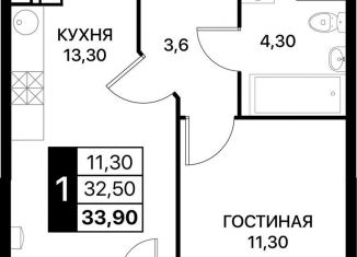 Продается однокомнатная квартира, 33.9 м2, Ростов-на-Дону