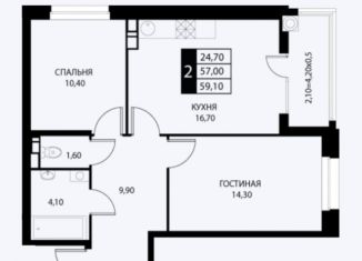 Продаю двухкомнатную квартиру, 58.9 м2, Ростовская область