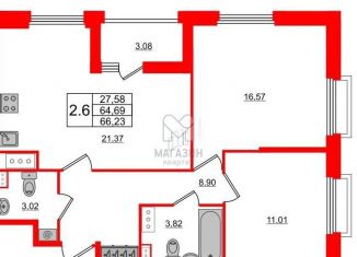 Продам двухкомнатную квартиру, 64.6 м2, Санкт-Петербург, Манчестерская улица, 3к2, муниципальный округ Светлановское
