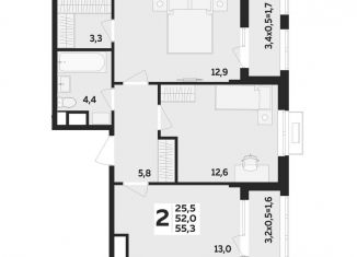 Продаю 2-ком. квартиру, 55.3 м2, Адыгея