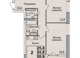 2-комнатная квартира на продажу, 58 м2, Нижегородская область