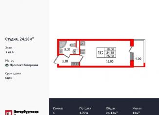 Продам квартиру студию, 24.2 м2, Санкт-Петербург, проспект Ветеранов, 200, муниципальный округ Сосновая Поляна