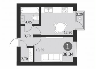 Продается однокомнатная квартира, 38.3 м2, Смоленская область