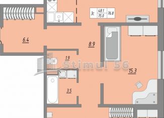 Продам 3-комнатную квартиру, 76.2 м2, Оренбургская область, улица Юркина, 8