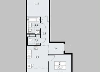 Продам 3-ком. квартиру, 56.5 м2, поселение Сосенское, ЖК Прокшино, жилой комплекс Прокшино, к11.2.1