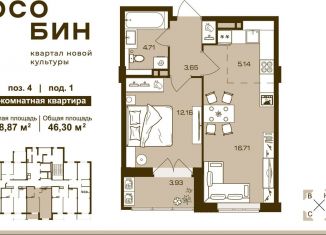 Продажа двухкомнатной квартиры, 46.3 м2, Брянская область