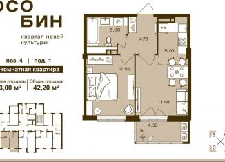 Продается двухкомнатная квартира, 42.2 м2, Брянская область