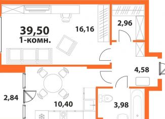 Однокомнатная квартира на продажу, 39.5 м2, Ульяновская область, ЖК Аквамарин-2, 1