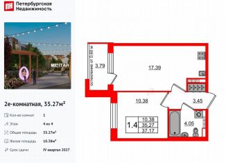 Продам 1-комнатную квартиру, 35.3 м2, посёлок Шушары