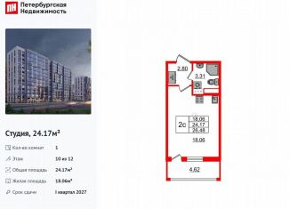 Продается квартира студия, 24.2 м2, Санкт-Петербург, метро Парнас