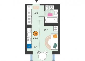 Квартира на продажу студия, 26.6 м2, Тюмень, улица Надежды Шалагиной, 4, Восточный округ