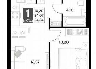 Продаю 1-комнатную квартиру, 34.8 м2, Калуга