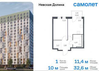 Продаю однокомнатную квартиру, 32.6 м2, деревня Новосаратовка, жилой комплекс Невская Долина, 1.1