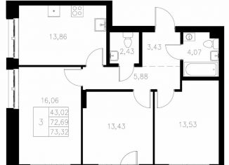 Продам 3-ком. квартиру, 73.3 м2, Казань, Адмиралтейская улица, 2, Кировский район