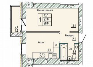 Продажа 1-ком. квартиры, 28.8 м2, Волгоград