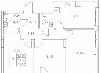 Продаю 3-комнатную квартиру, 73.1 м2, Астрахань, Адмиралтейская улица, 3