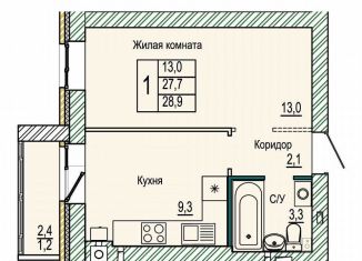 1-комнатная квартира на продажу, 28.9 м2, Волгоград