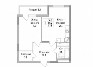 Продаю 1-ком. квартиру, 57.9 м2, Липецкая область