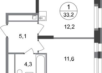 Продаю однокомнатную квартиру, 33.2 м2, Московский