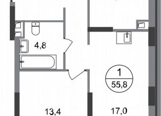 Продается однокомнатная квартира, 55.8 м2, Московский