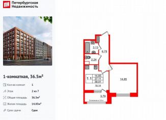 Однокомнатная квартира на продажу, 36.5 м2, Санкт-Петербург, муниципальный округ Невская Застава, проспект Обуховской Обороны, 36